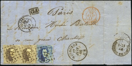 Stamp of Belgium » Belgique. 1863 Médaillons dentelés 14 1/2 10c Brun foncé (2) et 20C bleu, oblitération losan