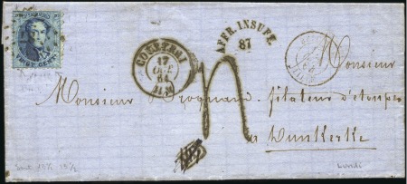 Stamp of Belgium » Belgique. 1863 Médaillons dentelés 12 1/2 : 13 1/2 20c Bleu, oblitération losange de points 87 de Cou