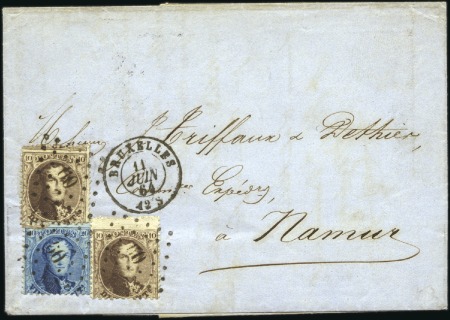 Stamp of Belgium » Belgique. 1863 Médaillons dentelés 12 1/2 : 13 1/2 10c Brun foncé (2) et 20c bleu, oblitération losan