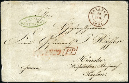 1851 (12.7) Enveloppe d'Ostende pour Münster en Pr