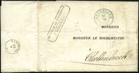 Stamp of Belgium » Belgique. Histoire Postale 1849 (21.5) Lettre en franchise de port du Ministè