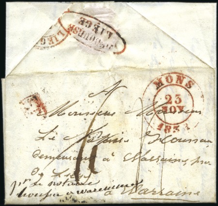 1838 (23.11) Lettre de Mons pour Waremme, mal diri