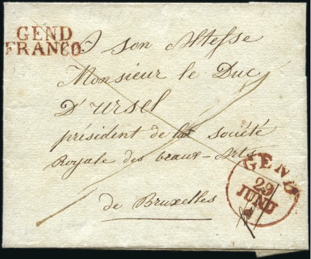 Stamp of Belgium » Belgique. Histoire Postale 1829 (29.06) Pli de Gand pour Bruxelles, superbe c