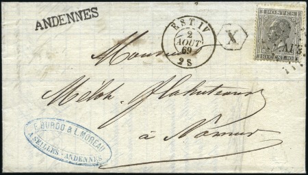 Stamp of Belgium » Belgique. Léopold 1er - Nouveau Type - Émission 10c gris perle oblitéré par losange E.IV sur lettr