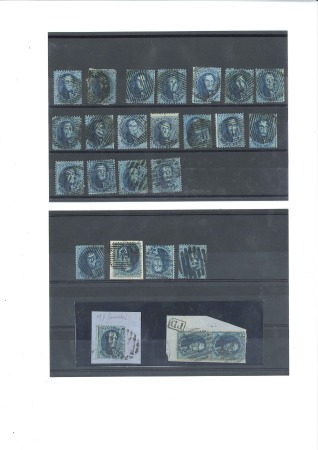 Stamp of Belgium » Belgique. 1863 Médaillons dentelés 14 1/2 20c Bleu, lot de 25 timbres, tous avec oblitératio