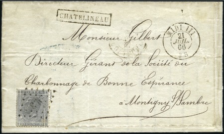 Stamp of Belgium » Belgique. Léopold 1er - Nouveau Type - Émission 10c gris perle obl. M.3 sur lettre du 21.07.66 ave