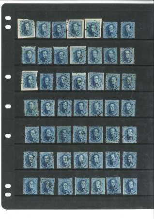 Stamp of Belgium » Belgique. 1863 Médaillons dentelés 14 1/2 20c Bleu, lot de 103 timbres, tous oblitérés losan