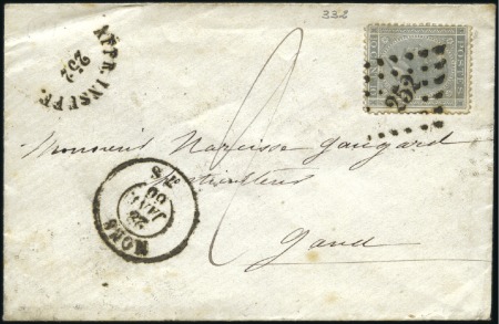Stamp of Belgium » Belgique. Léopold 1er - Nouveau Type - Émission 10c gris perle obl. losange 252 sur lettre de Mons