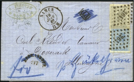 Stamp of Belgium » Belgique. Léopold 1er - Nouveau Type - Émission 10c gris perle + 20c bleu obl. losange 264 sur let