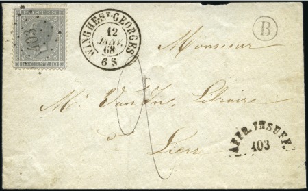 Stamp of Belgium » Belgique. Léopold 1er - Nouveau Type - Émission 10c gris perle obl. losange 403 sur lettre de Wing