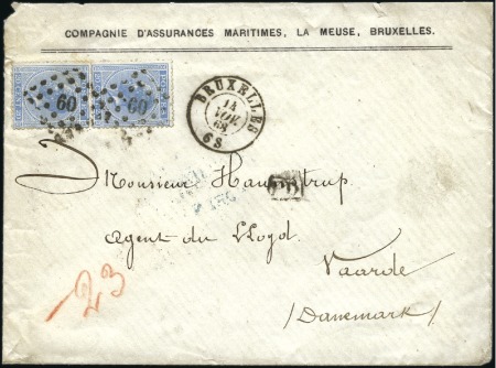 Stamp of Belgium » Belgique. Léopold 1er - Nouveau Type - Émission 20c bleu, deux exemplaires, obl. losange 60 sur le