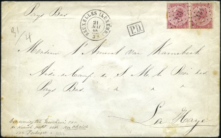 Stamp of Belgium » Belgique. Léopold 1er - Nouveau Type - Émission 40c rose pâle en paire sur lettre en QUADRUPLE por