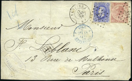 Stamp of Belgium » Belgique. Léopold 1er - Nouveau Type - Affranchissements mixtes, composés, etc. Affranchissement mixte 40c rose avec 20c bleu de 1