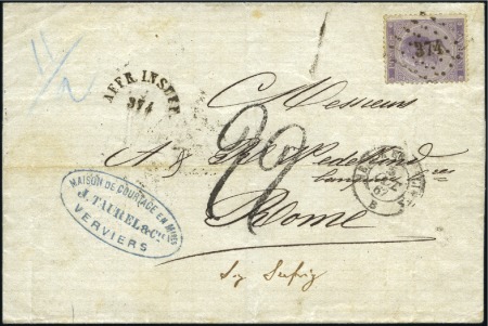 Stamp of Belgium » Belgique. Léopold 1er - Nouveau Type - Émission 1F violet sur lettre pesante (11gr) de Verviers 04