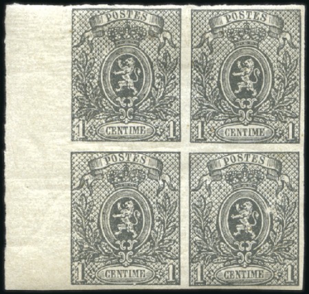 Stamp of Belgium » Belgique. 1866-67 Petit Lion - Émission 1c gris non dentelé en bloc de quatre neuf (paire 