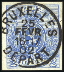 Stamp of Belgium » Belgique. 1866-67 Petit Lion - Émission 1c gris avec annulation Van den Peereboom 25.02.02