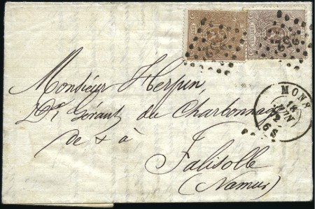 Stamp of Belgium » Belgique. 1866-67 Petit Lion - Émission 5c brun-bistre +5c brun-roux sur lettre de Mons 18