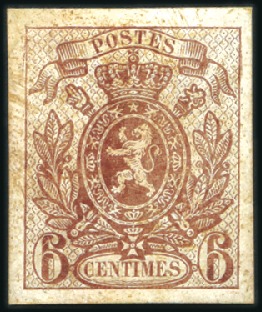 Stamp of Belgium » Belgique. 1866-67 Petit Lion - La Genèse 6c Non émis, épreuve du coin achevé, type II, en b