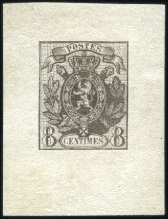 Stamp of Belgium » Belgique. 1866-67 Petit Lion - La Genèse 8c Non émis, fond à droite inachevé, épreuve du co
