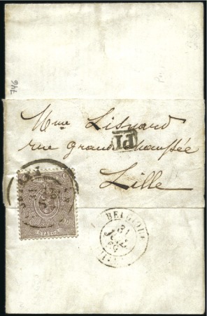 Stamp of Belgium » Belgique. 1866-67 Petit Lion - Émission 5c brun sur imprimé (avis de naissance) de Courtra