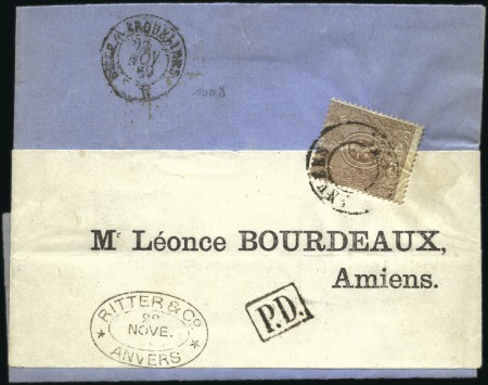 Stamp of Belgium » Belgique. 1866-67 Petit Lion - Émission 5c brun oblitéré càd "Anvers PP" sur imprimé d'Anv