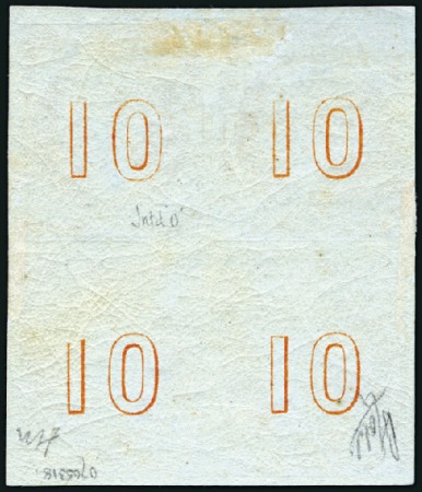 10L Orange on blue mint, the UNIQUE block of four,