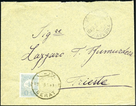 Stamp of Albania » Turkish Post Offices Berat & Vlorë-Avlonya : 1909 Cover to Trieste fran