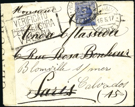 Premeti : 1917 Cover bearing single franking Itali