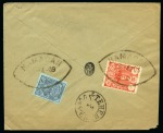 1909 Pair of covers franked on reverse with 1907-09 2c & 1k or 1c pair and 1k