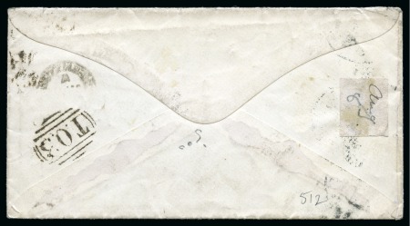 1867 Stampless envelope from Queenstown to to the USA with the very rare "T.0.3" barred numeral