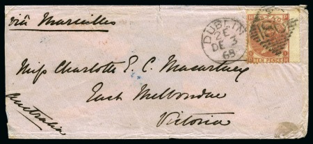 1868 (Dec 3) Envelope from Dublin to Australia with 1867-80 10d wmk spray