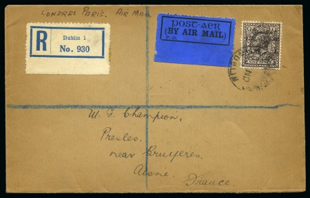 1923 Cover to France from College Green, Dublin, 7.11.23, flown London-Paris