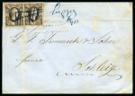 1855 (Apr 16) Wrapper from Leipzig to Schleitz with 1851-52 1ng black pair