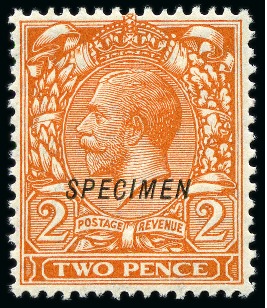 Stamp of Great Britain » King George V 1924 2d Orange wmk Block Cypher with SPECIMEN overprint treble (two albino)