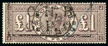 Stamp of Great Britain » 1855-1900 Surface Printed 1884 Wmk Crowns £1 Brown-Lilac JC, two used examples