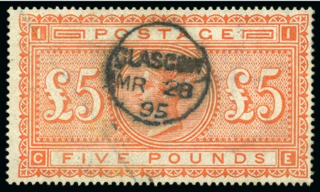 1867-83 Wmk Anchor £5 Orange with Glasgow cds