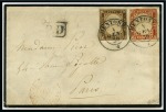 1859 Enveloppe pour Paris avec 10c +40c sarde (touchés)