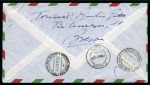 1961 205L Gronchi rosa with corrected stamp applied on top, together with 185L + 170L on reg'd airmail cover to Peru, very fine, scarce, cert. Vacari