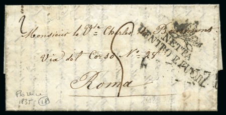 1835 Disinfected letter from Firenze to Roma with neat "NETTA DENTRO E FUORI", Roma 07.05.1835 cps on reverse, disinfection slits, very fine, scarce