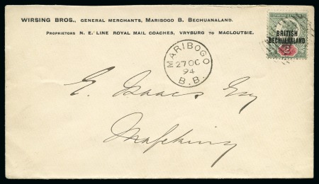 MARIBOGO: 1894 (Oct 27) Commercial envelope to Mafeking