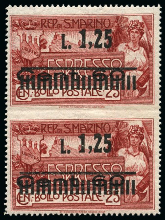 SAN MARINO 1927 Express 1L25 on 60C on 25C in vertical
