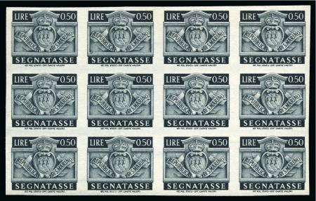 SAN MARINO 1945 Postage Dues 0,50L in IMPERFORATE block of 12, MNH