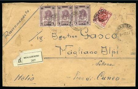 ITALIAN SOMALILAND 1927 Registered cover 3x 1L + 75C
