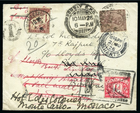 Stamp of Colonies françaises » Monaco 1926 Enveloppe de la Lloyds Bank à Bombay pour un