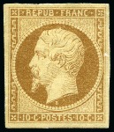 1852 10c Présidence, neuf, réparé mais très bel aspect, le timbre de France le plus rare en neuf