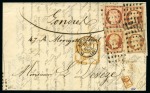 RARISSIME COMBINAISON 40c Cérès + 40c Napoléon, 1854 : Lettre de Paris