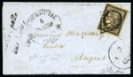 Stamp of France 1849 20c noir obl. grille sur lettre avec cursive de LA CHAPELLE SUR LOIRE et grand càd Type 12 Bourgueil 
