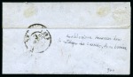 Stamp of France 1849 20c noir obl. grille sur lettre avec cursive de LA CHAPELLE SUR LOIRE et grand càd Type 12 Bourgueil 