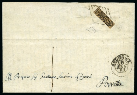 ITALY PAPAL STATE 1859 TRISECT on cover from Bologna