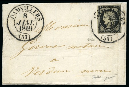 Stamp of France 07.01.1849 20c noir oblitéré grand càd type 13 Damvillers